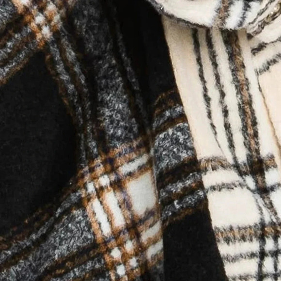 New! Ivory & Black Plaid Shacket With Pockets - Picture 6 of 11